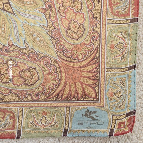 NWOT ETRO 100% Silk Square Scarf Crepe Fall Colors Earth Tones Italy Milan - Picture 11 of 16